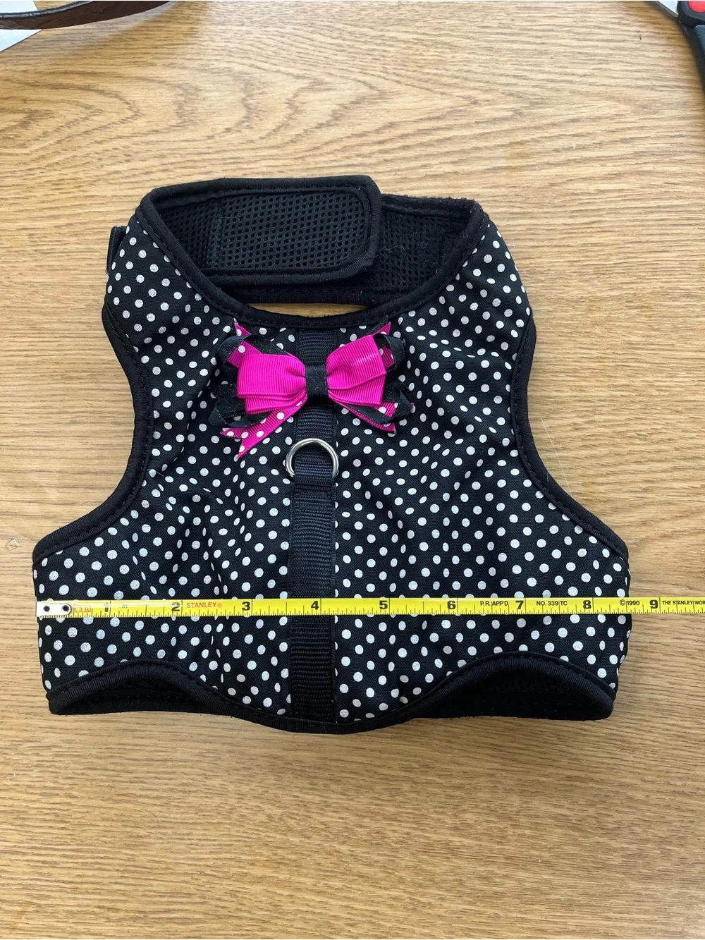 Medium Top Paw Black Polka Dot Dog Harness with Pink Bow